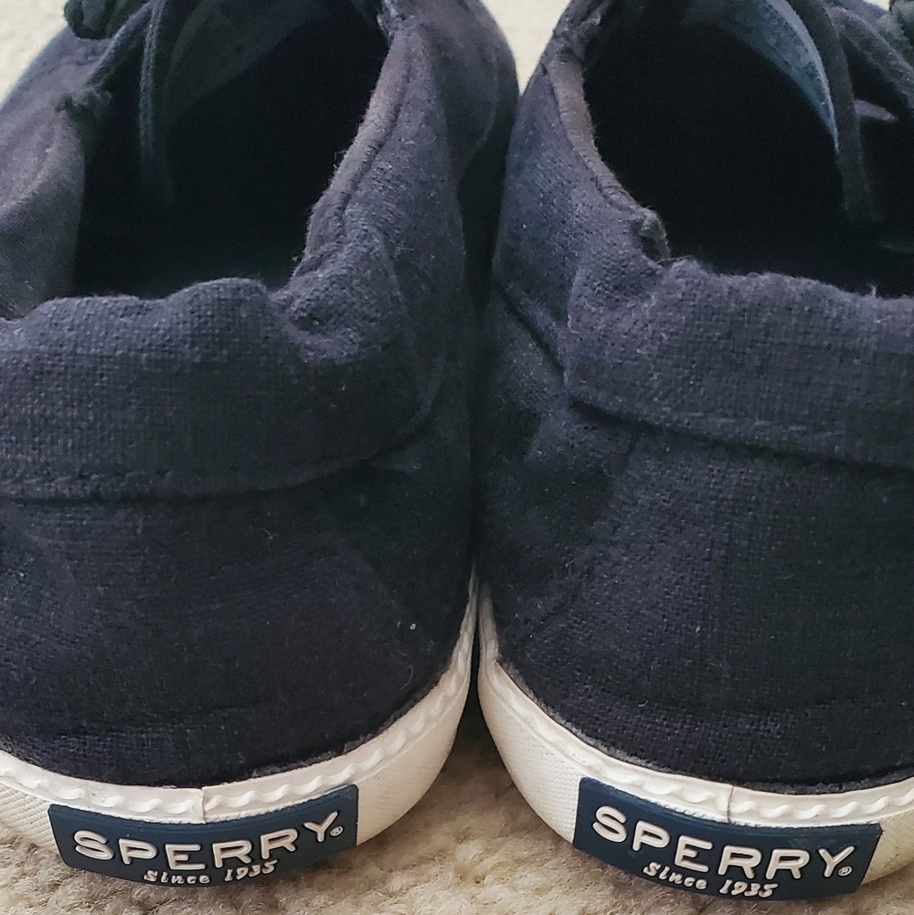 Black Canvas Sperry Boat Loafers Slip On Shoes 9 - Picture 4 of 7